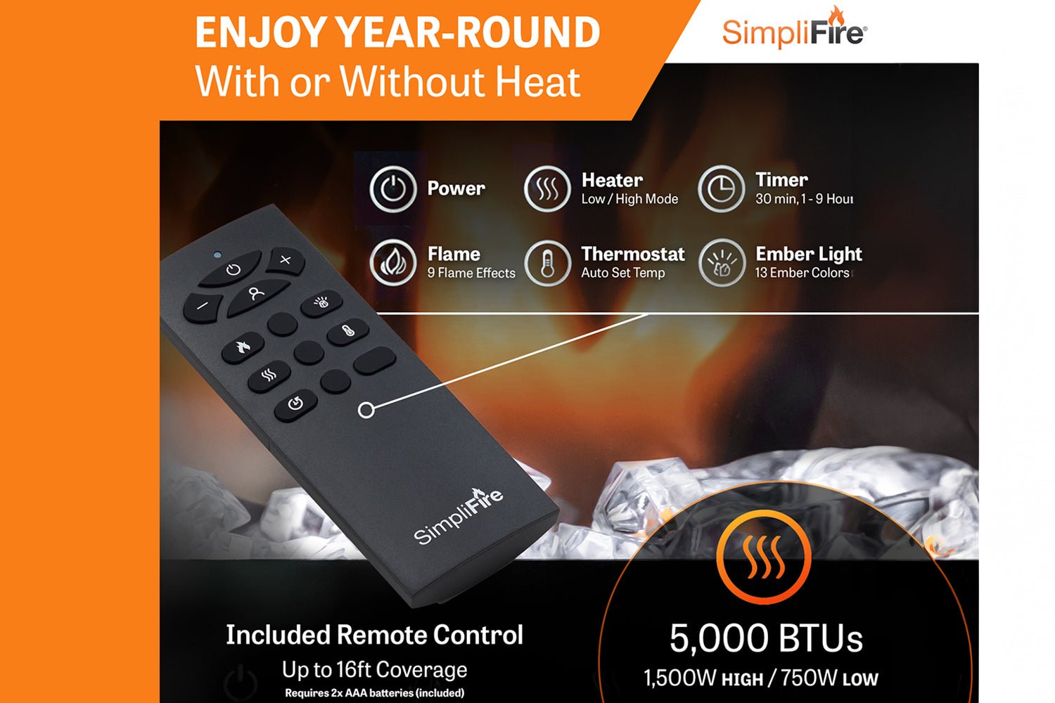 SimpliFire Allusion Slim 72" Wall Mount / Recessed Electric Fireplace - Electric Fireplace by SimpliFire | Buy at Agent BBQ