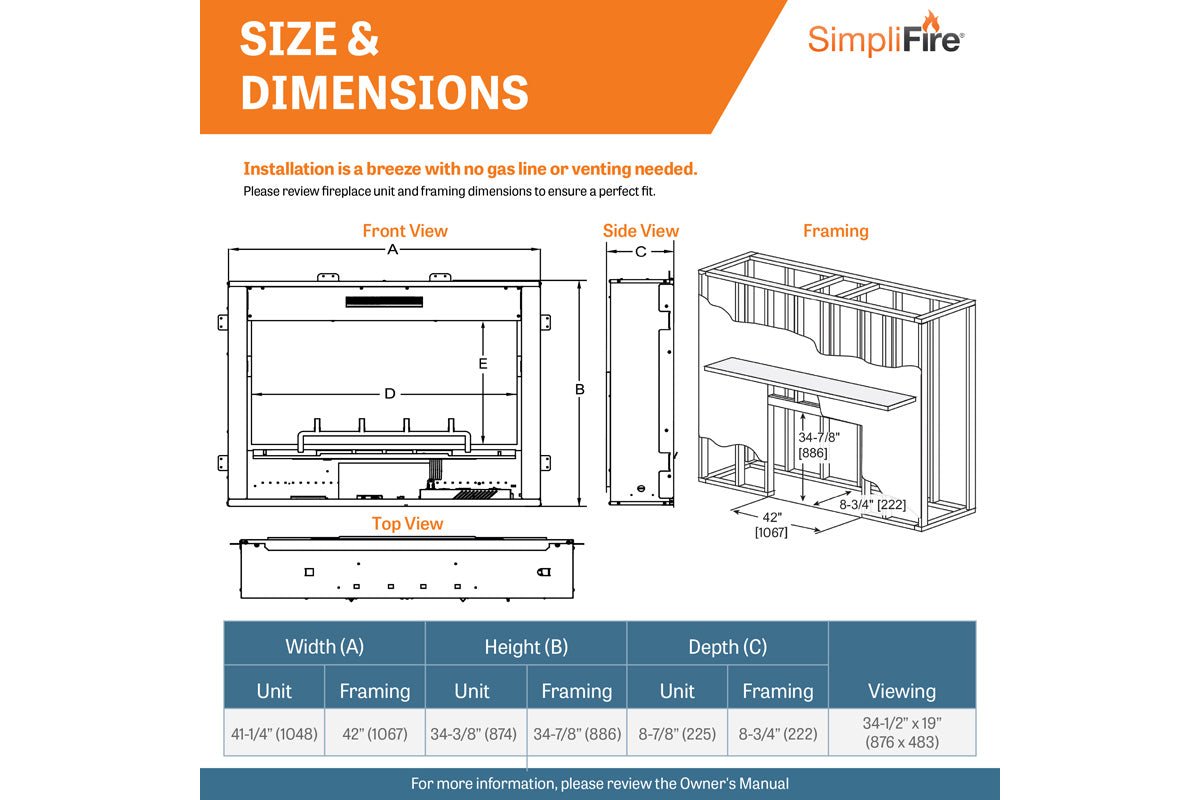 SimpliFire Inception 36" Traditional Smart Electric Fireplace - Electric Fireboxes by SimpliFire | Buy at Agent BBQ