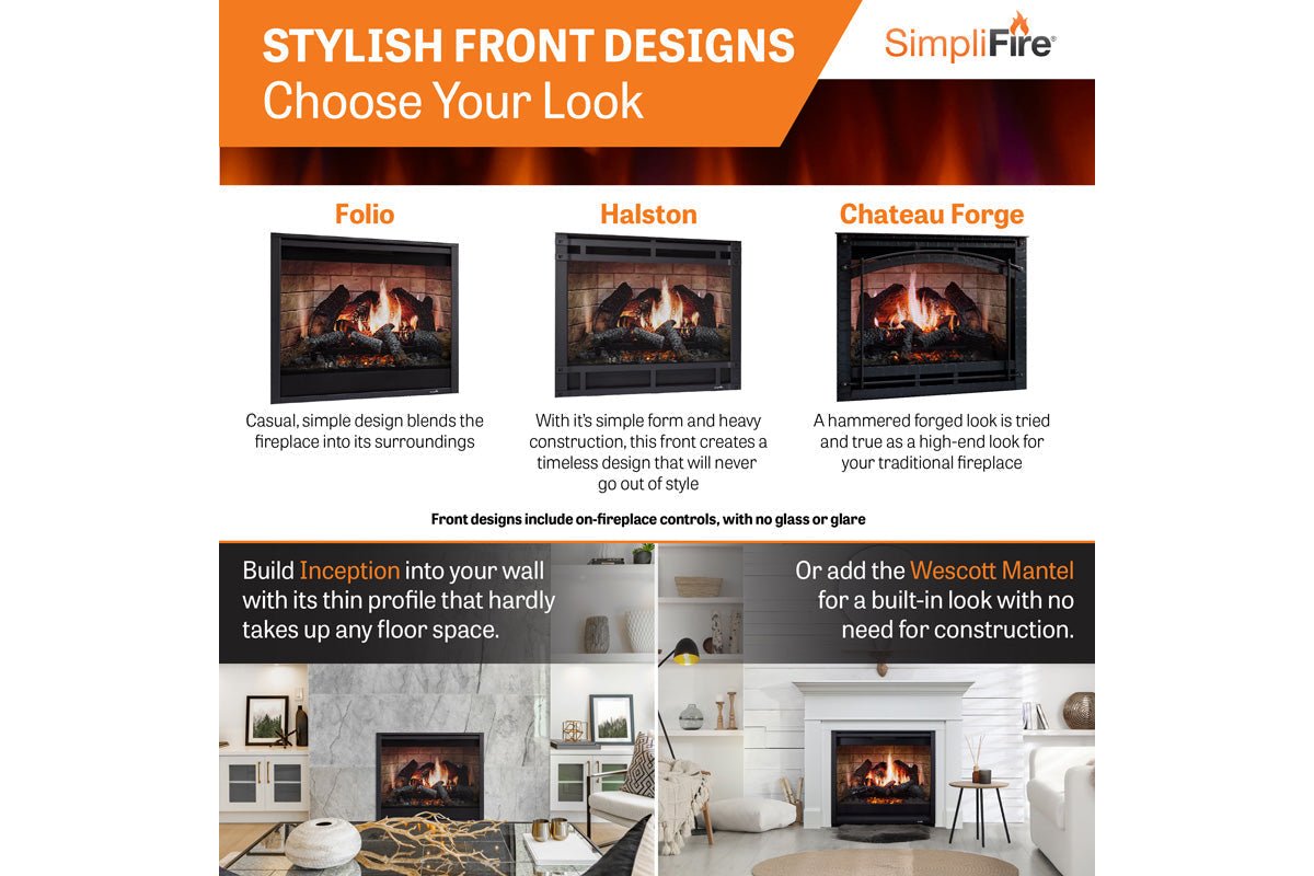 SimpliFire Inception 36" Traditional Smart Electric Fireplace | Halston Front - Electric Fireboxes by SimpliFire | Buy at Agent BBQ