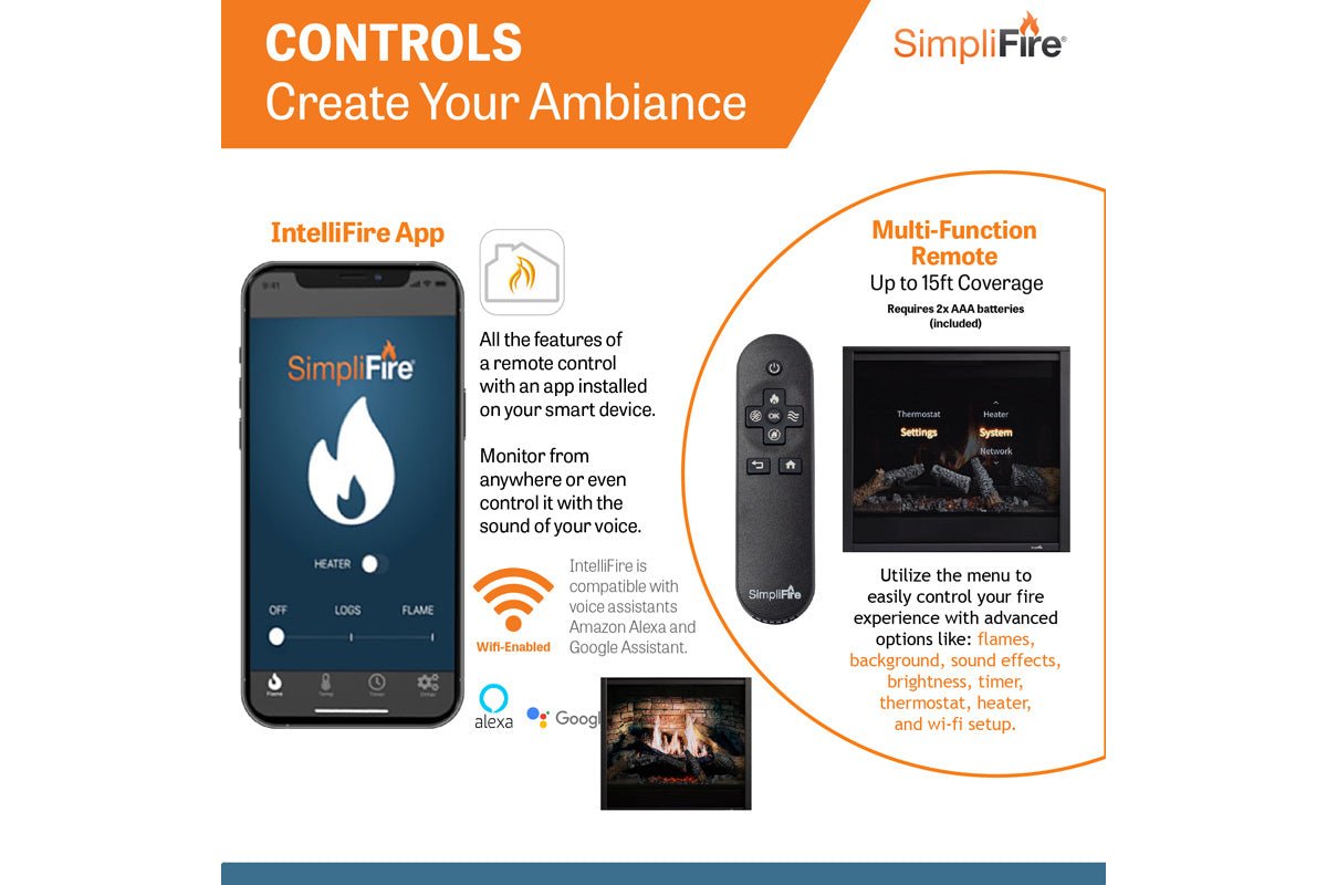 SimpliFire Inception 36" Virtual Fireplace | Wescott Mantel Package | Folio Front - Electric Fireplace by SimpliFire | Buy at Agent BBQ