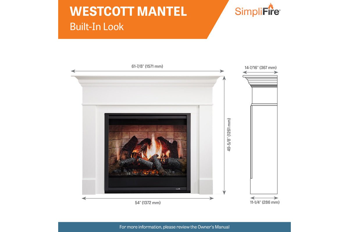 SimpliFire Inception 36" Virtual Fireplace | Wescott Mantel Package | Folio Front - Electric Fireplace by SimpliFire | Buy at Agent BBQ