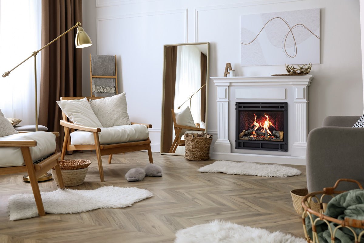 SimpliFire Inception 36" Virtual Fireplace | Wescott Mantel Package | Halston Front - Electric Fireplace by SimpliFire | Buy at Agent BBQ