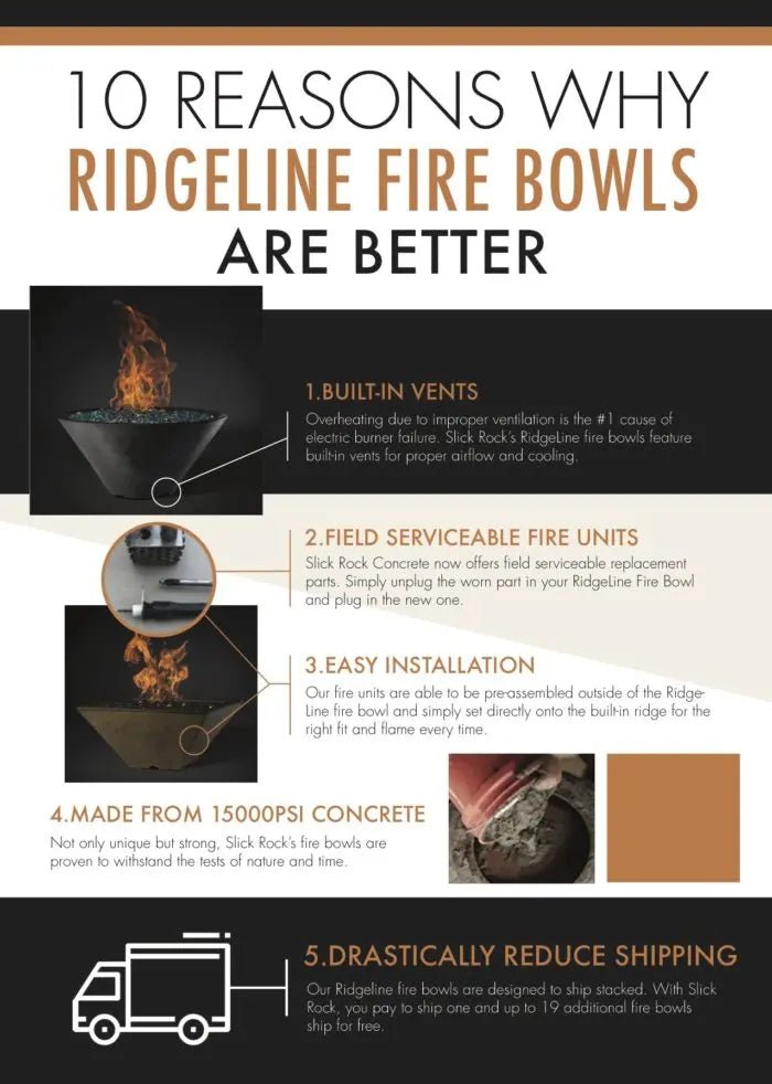 Slick Rock Concrete - RidgeLine Series Conical Fire Bowl - Electronic Ignition - by Slick Rock Concrete | Buy at Agent BBQ