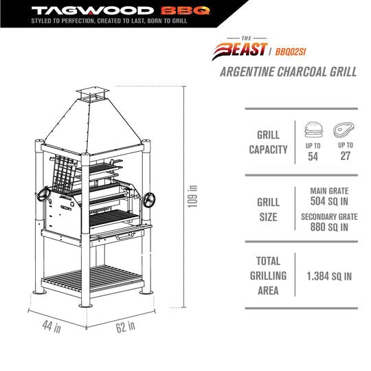 Tagwood BBQ Beast Argentine Wood Fire & Charcoal Grill - BBQ02SI - by Tagwood BBQ | Buy at Agent BBQ