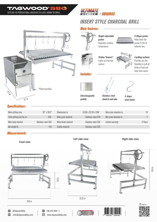 Tagwood BBQ Built - In Argentine Santa Maria Wood Fire & Charcoal Grill - BBQ09SS - by Tagwood BBQ | Buy at Agent BBQ