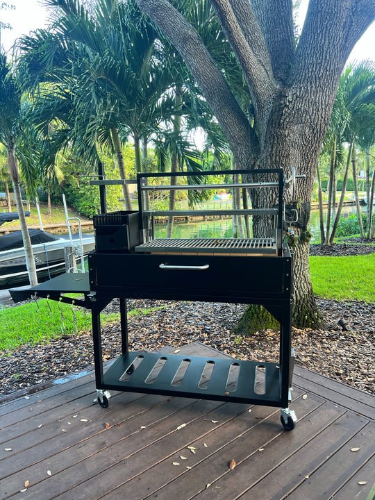 Tagwood BBQ Fully Assembled Black Argentine Santa Maria Wood Fire & Charcoal Grill - BBQ03SIF - by Tagwood BBQ | Buy at Agent BBQ