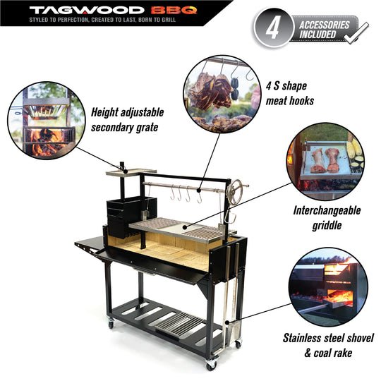 Tagwood BBQ Fully Assembled Black Argentine Santa Maria Wood Fire & Charcoal Grill - BBQ03SIF - by Tagwood BBQ | Buy at Agent BBQ