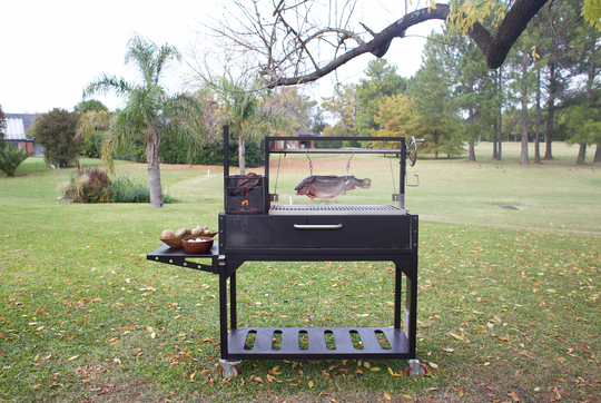 Tagwood BBQ Fully Assembled Black Argentine Santa Maria Wood Fire & Charcoal Grill - BBQ03SIF - by Tagwood BBQ | Buy at Agent BBQ