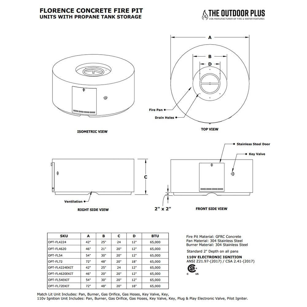 42" Florence Concrete Fire Pit - 24" Tall - OPT - FL4224 - by The Outdoor Plus | Buy at Agent BBQ