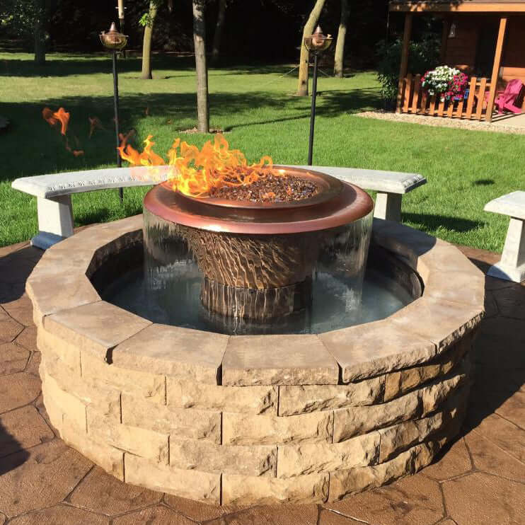 60" Round Olympian Fire & Water Fountain - Copper - 360 Spill - OPT - OLY60E12 - by The Outdoor Plus | Buy at Agent BBQ