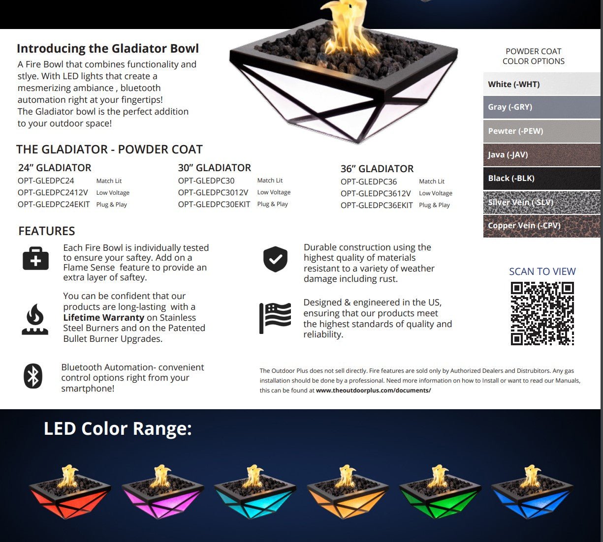 Gladiator Led Fire Bowl Metal Powder Coat by The Outdoor Plus - Metal Fire Bowl by The Outdoor Plus | Buy at Agent BBQ