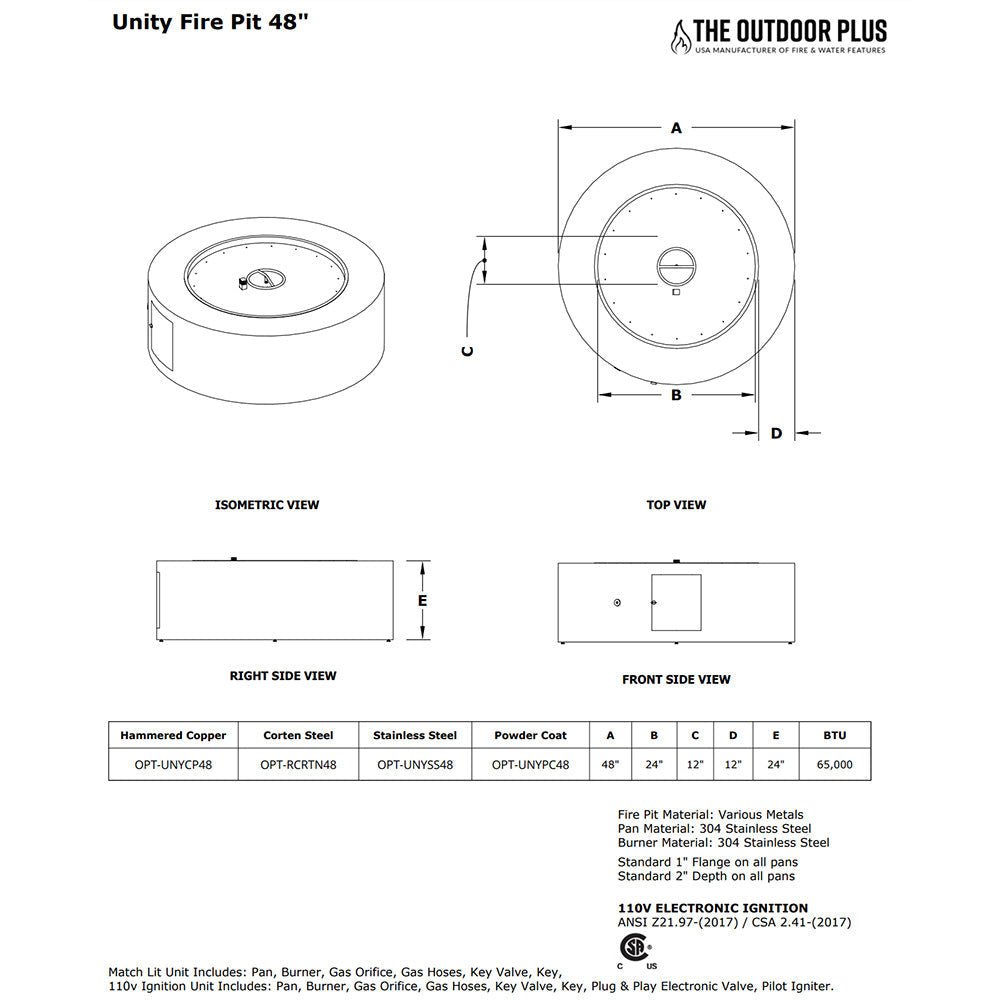TOP Fires by The Outdoor Unity 48x24 - Inch Round Powder Coated Steel Gas Fire Pit - by The Outdoor Plus | Buy at Agent BBQ