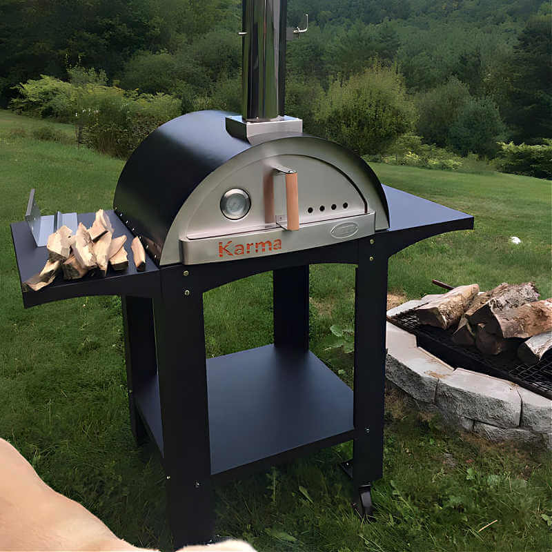 WPPO Karma 25 Inch Black Wood Fired Pizza Oven with Black Cart - WKK - 01S - WS - Black - by WPPO | Buy at Agent BBQ
